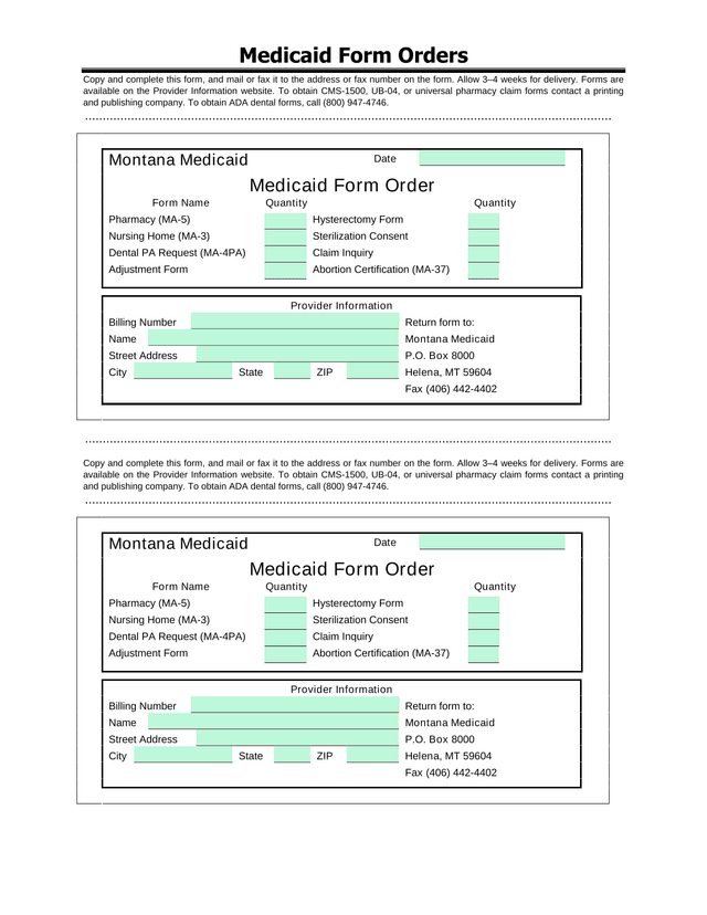 Medicaid Form Order screenshot