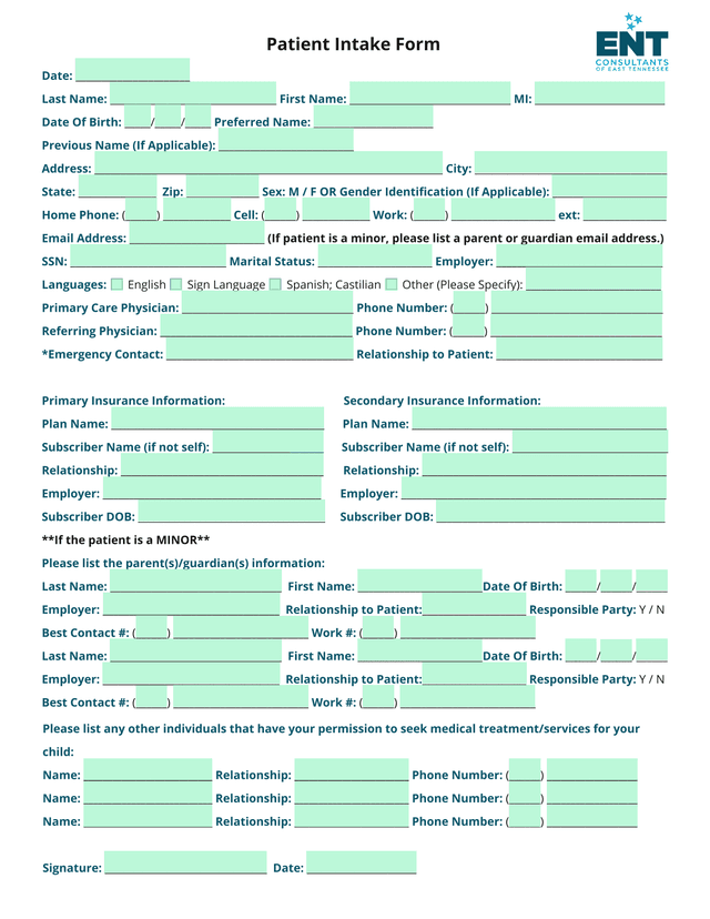 Patient Intake Form screenshot