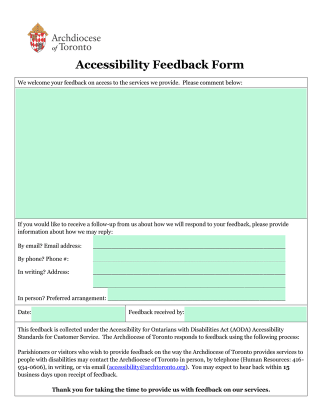 Accessibility Feedback Form screenshot