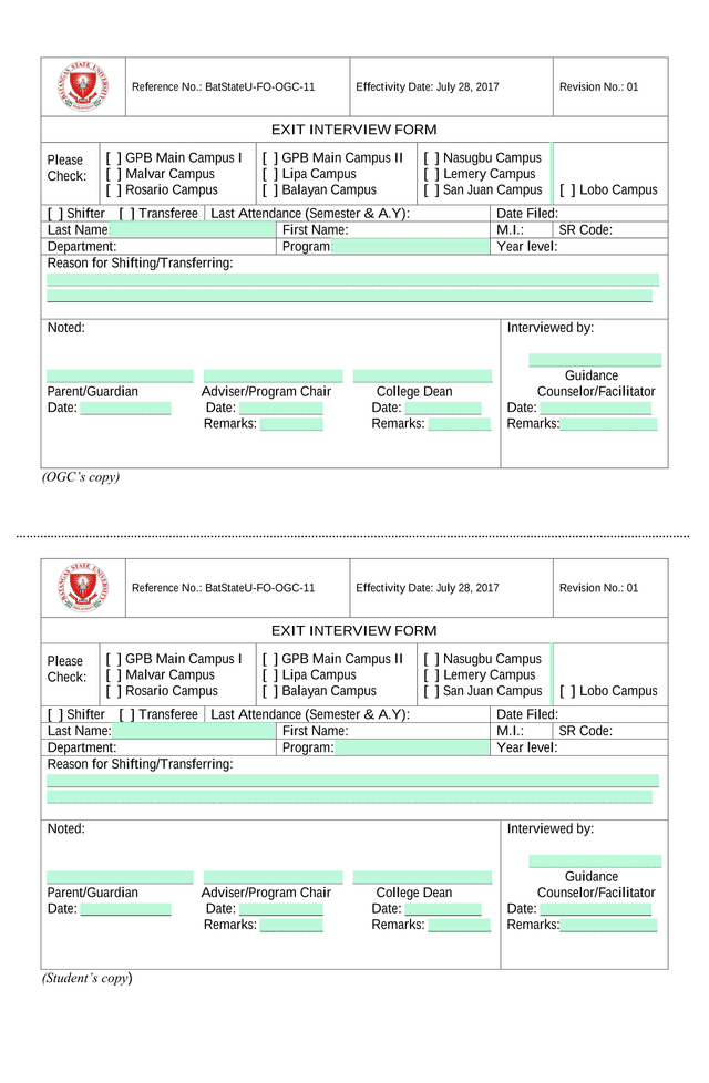 Exit Interview Form screenshot