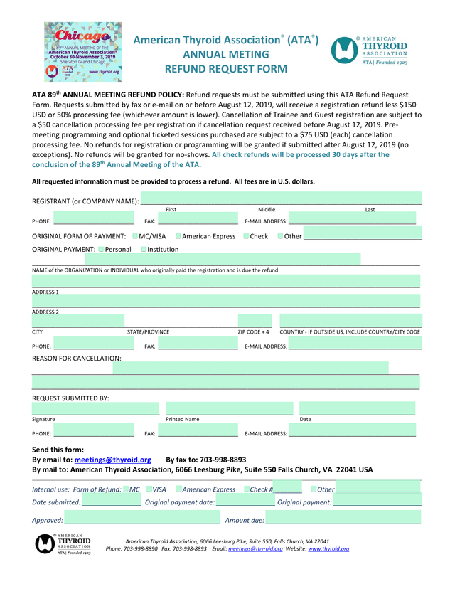 ATA Annual Meeting Refund Request Form screenshot