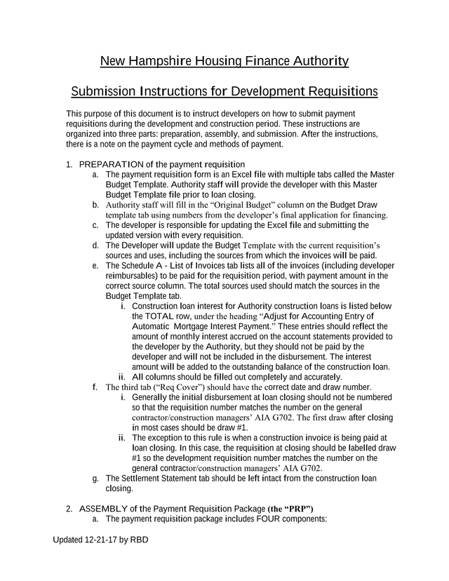 Submission Instructions For Development Requisitions screenshot