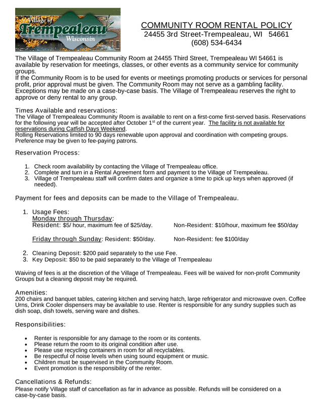 Community Room Rental Policy screenshot
