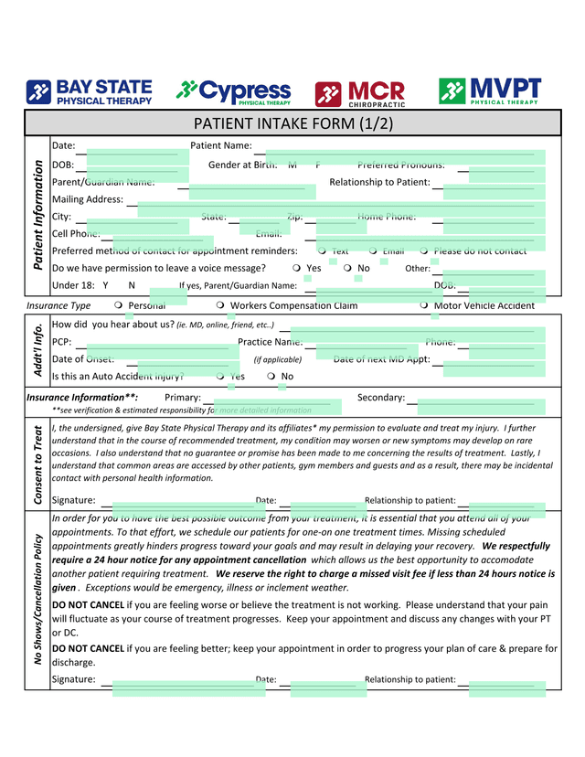 Patient Intake Form screenshot