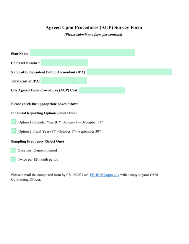 Agreed Upon Procedures (AUP) Survey Form screenshot