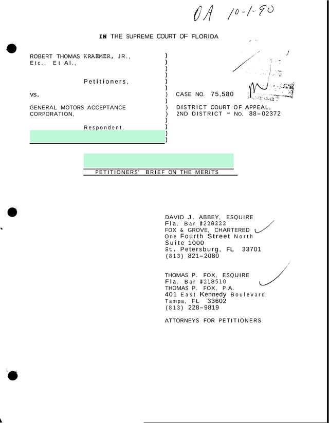 Petitioners Brief On The Merits   Kraemer Vs. General Motors Acceptance Corporation screenshot