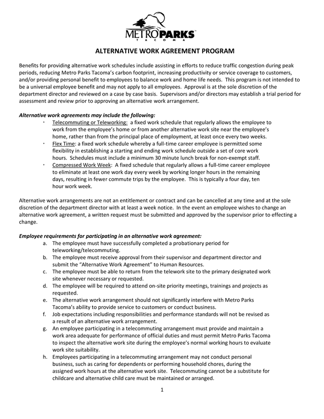 Alternative Work Agreement Program screenshot