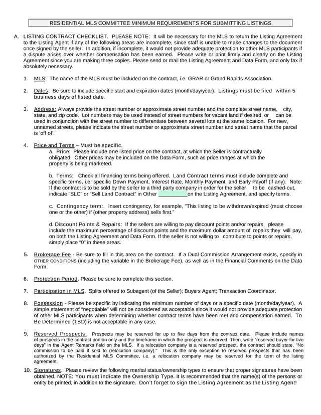 Residential MLS Committee Minimum Requirements For Submitting Listings screenshot