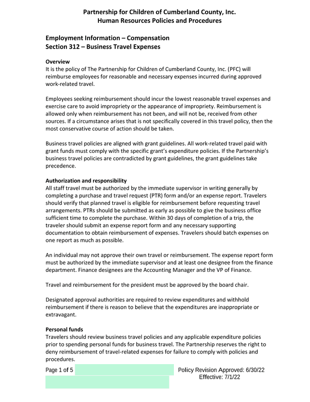 Partnership For Children Of Cumberland County, Inc. Human Resources Policies And Procedures screenshot