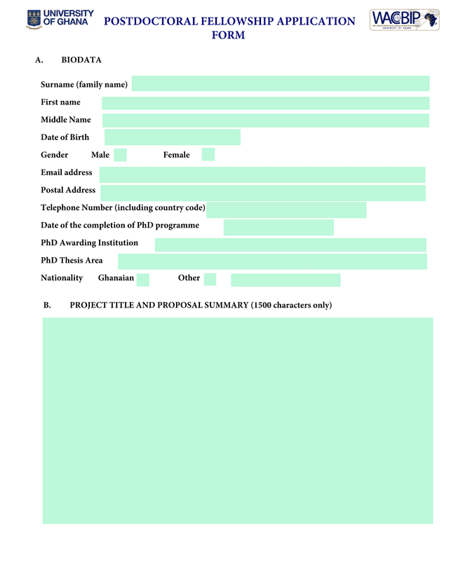 Postdoctoral Fellowship Application Form screenshot