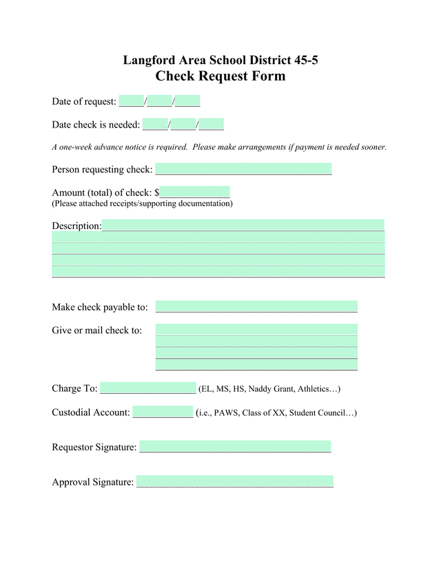 Check Request Form screenshot