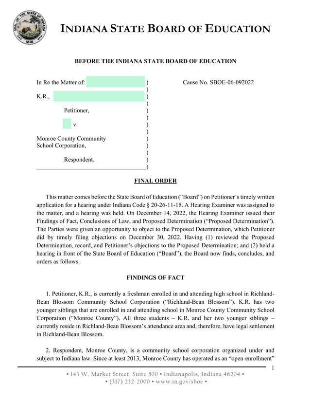 Final Order   K.R. V. Monroe County Community School Corporation screenshot