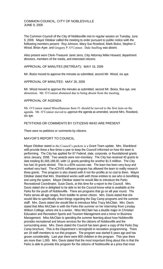 Common Council Meeting Minutes, City Of Noblesville screenshot