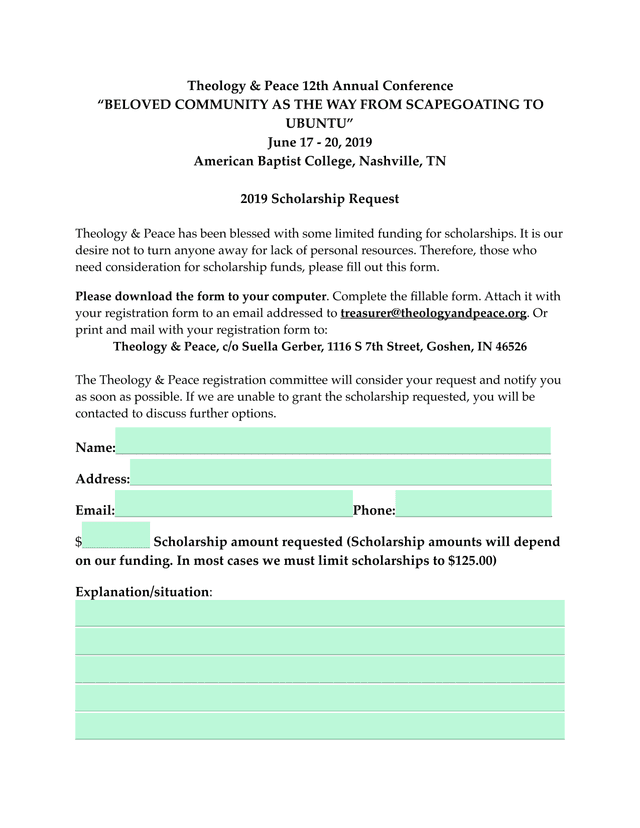2019 Scholarship Request screenshot