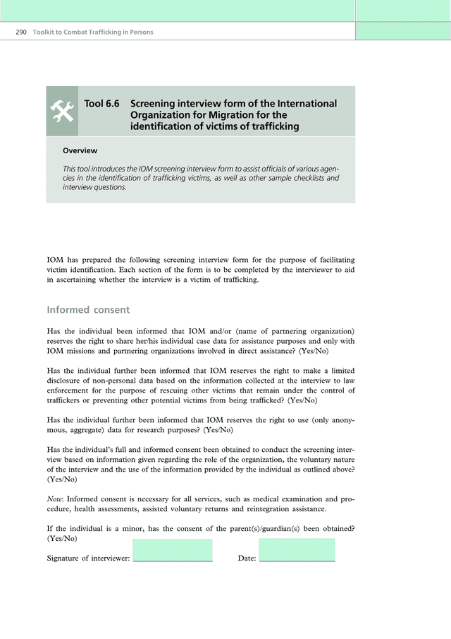 Screening Interview Form For Identification Of Trafficking Victims screenshot