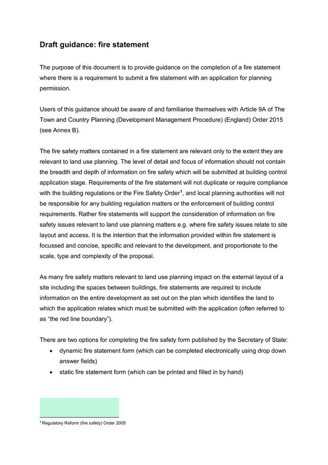 Draft Guidance Fire Statement screenshot