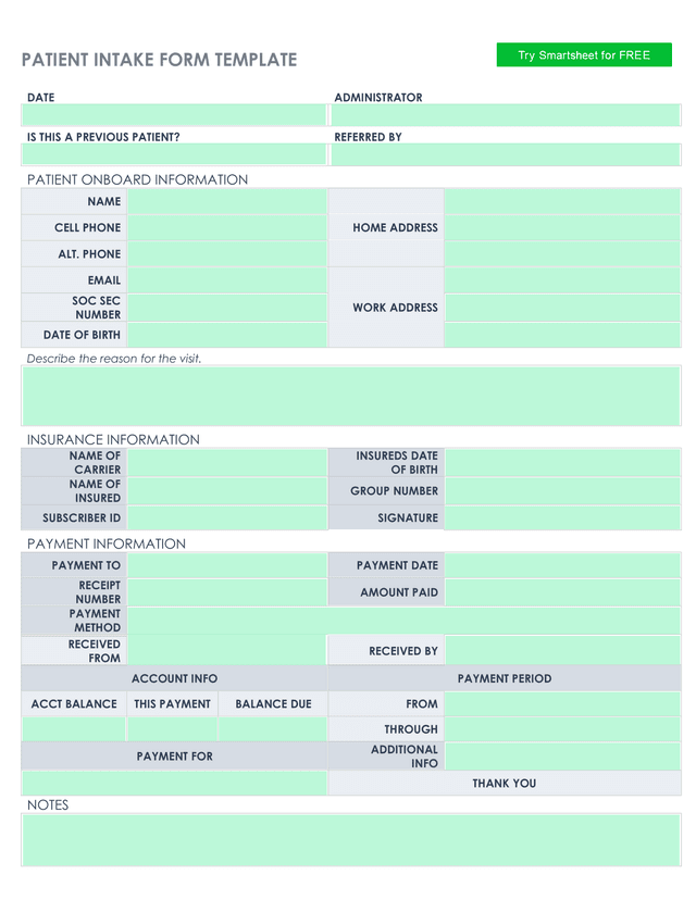 Patient Intake Form Template screenshot