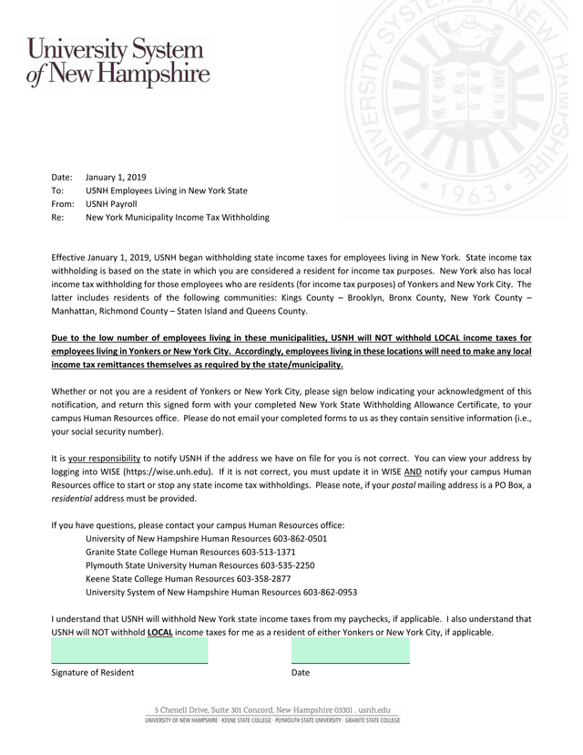 New York Municipality Income Tax Withholding Notice screenshot