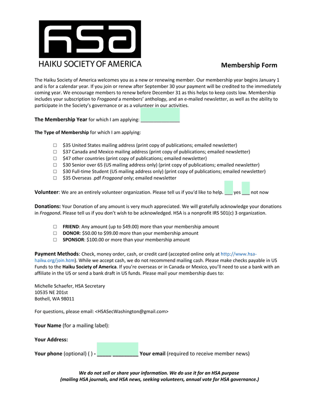 Membership Form screenshot