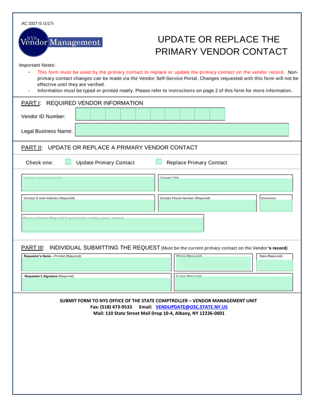 Update Or Replace The Primary Vendor Contact screenshot