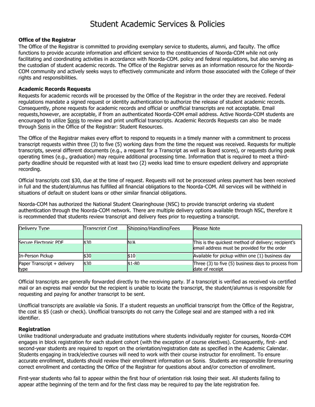 Student Academic Services  Policies screenshot
