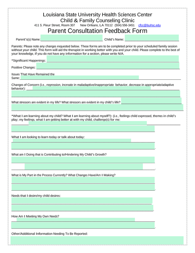 Parent Consultation Feedback Form screenshot