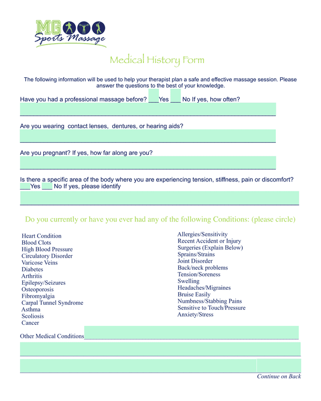 Medical History Form screenshot