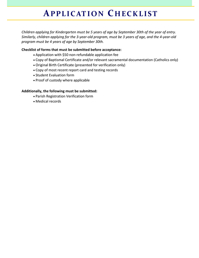 Application Checklist screenshot