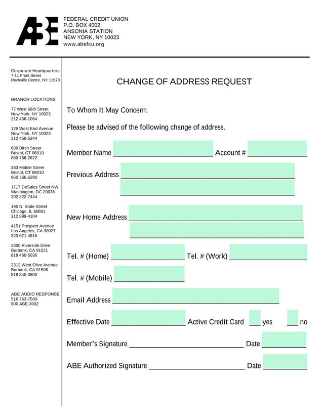 Change Of Address Request screenshot