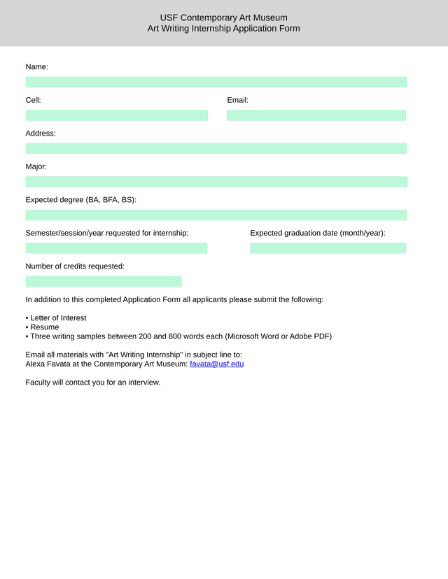 Art Writing Internship Application Form screenshot