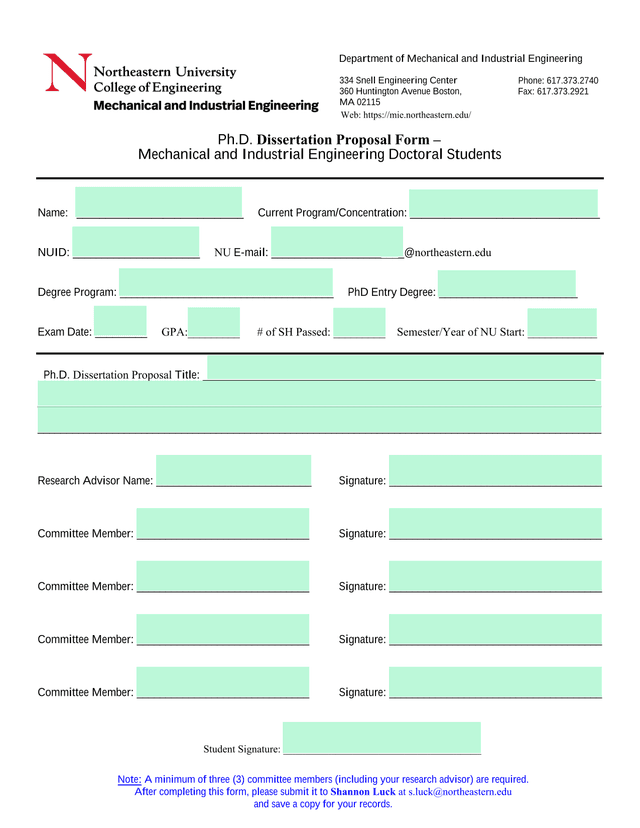 Ph.D. Dissertation Proposal Form  Mechanical And Industrial Engineering Doctoral Students screenshot