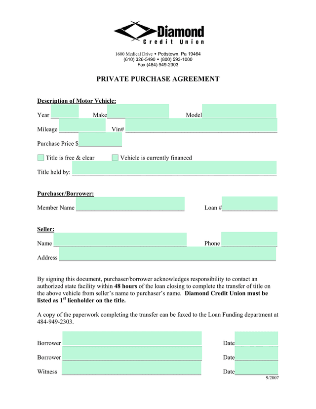 Private Purchase Agreement screenshot