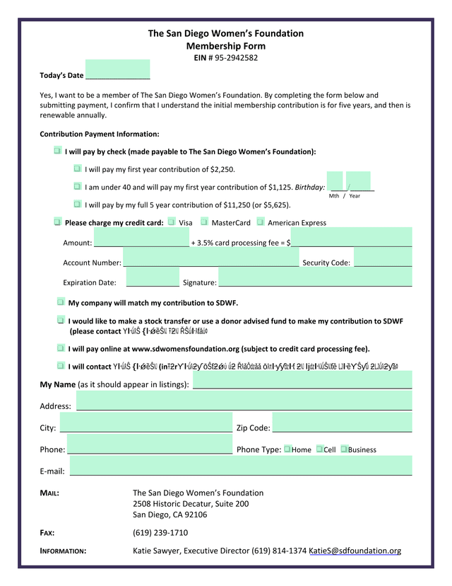 San Diego WomenS Foundation Membership Form screenshot