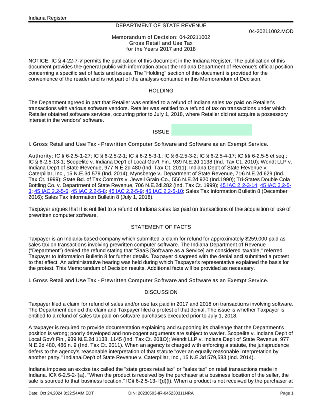 Memorandum Of Decision 04 20211002 Gross Retail And Use Tax screenshot