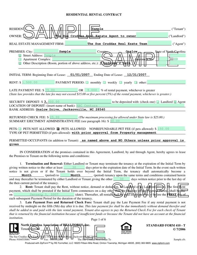 Residential Rental Contract screenshot