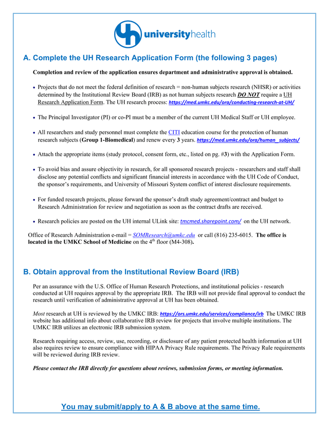 UH Research Application Form screenshot