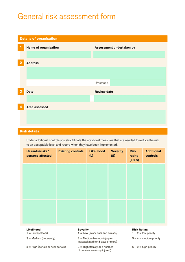 General Risk Assessment Form screenshot
