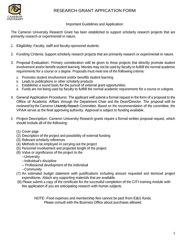 RESEARCH GRANT APPICATION FORM screenshot