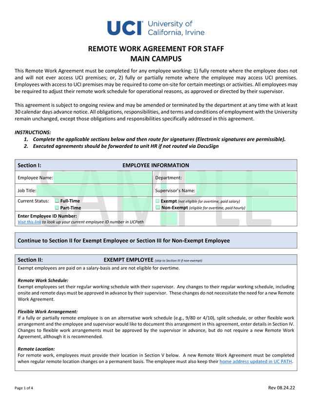 Remote Work Agreement For Staff Main Campus screenshot