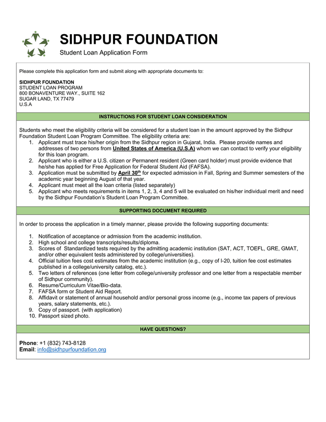 Student Loan Application Form screenshot