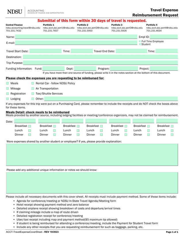 Travel Expense Reimbursement Request screenshot