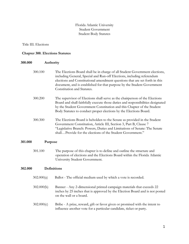 Florida Atlantic University Student Body Statutes   Elections screenshot