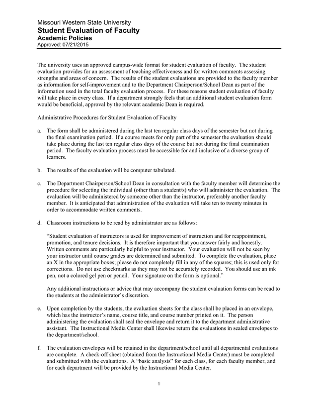 Missouri Western State University Student Evaluation Of Faculty screenshot