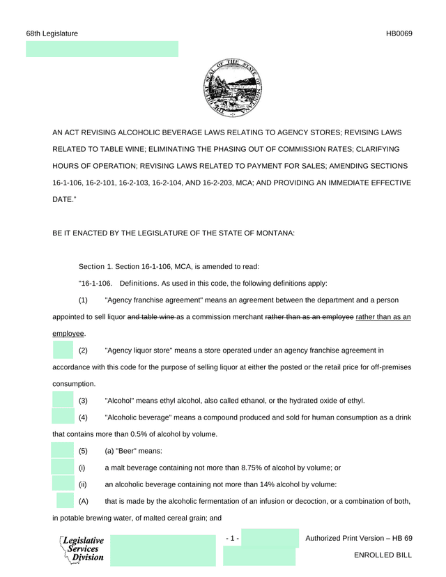 HB0069   An Act Revising Alcoholic Beverage Laws screenshot