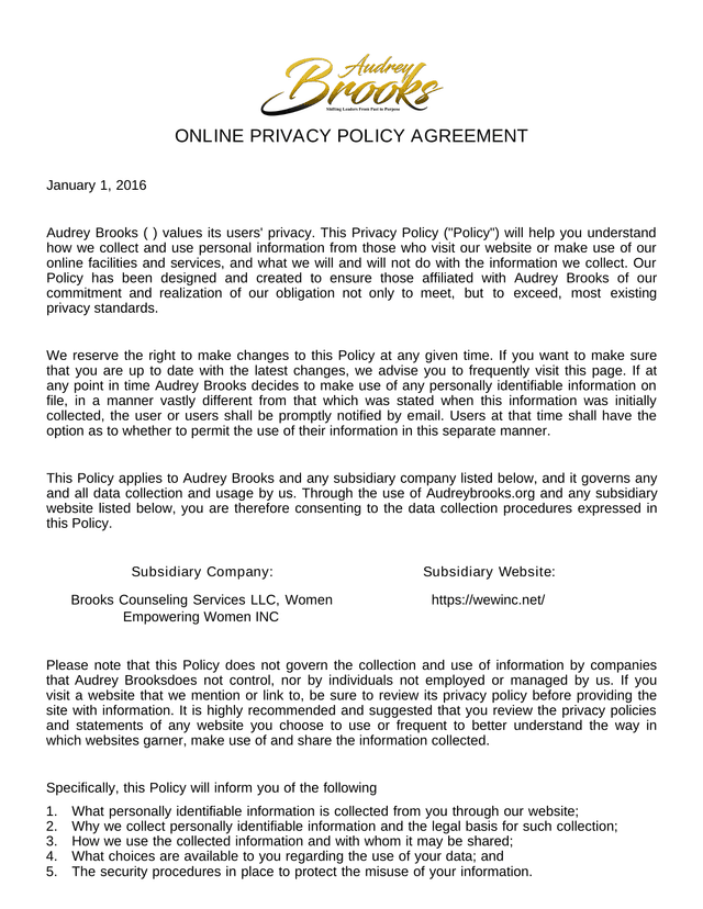 Online Privacy Policy Agreement screenshot