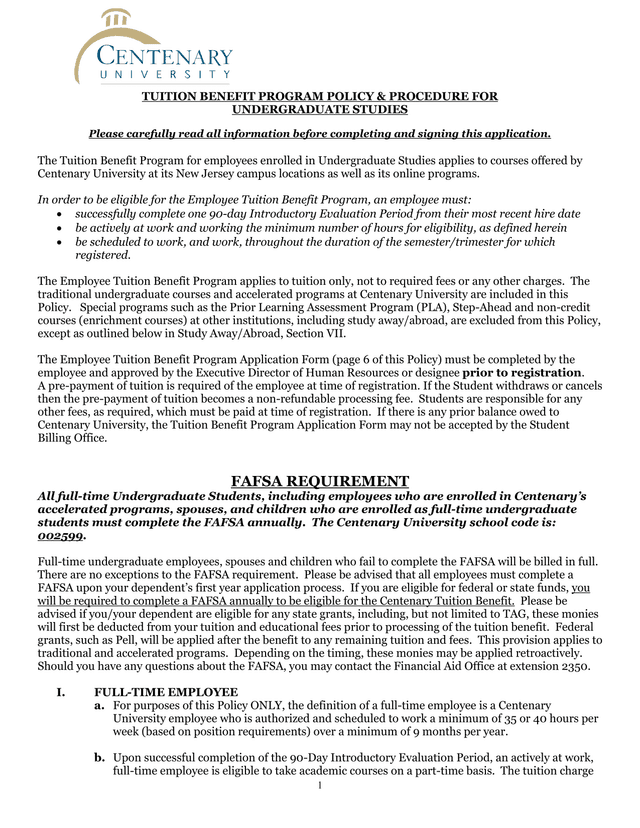 Tuition Benefit Program Policy  Procedure For Undergraduate Studies screenshot