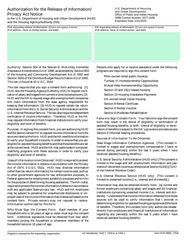 Authorization For The Release Of InformationPrivacy Act Notice screenshot