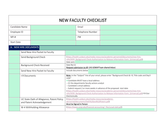 NEW FACULTY CHECKLIST screenshot