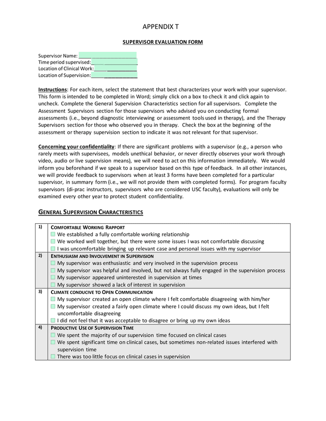Supervisor Evaluation Form screenshot