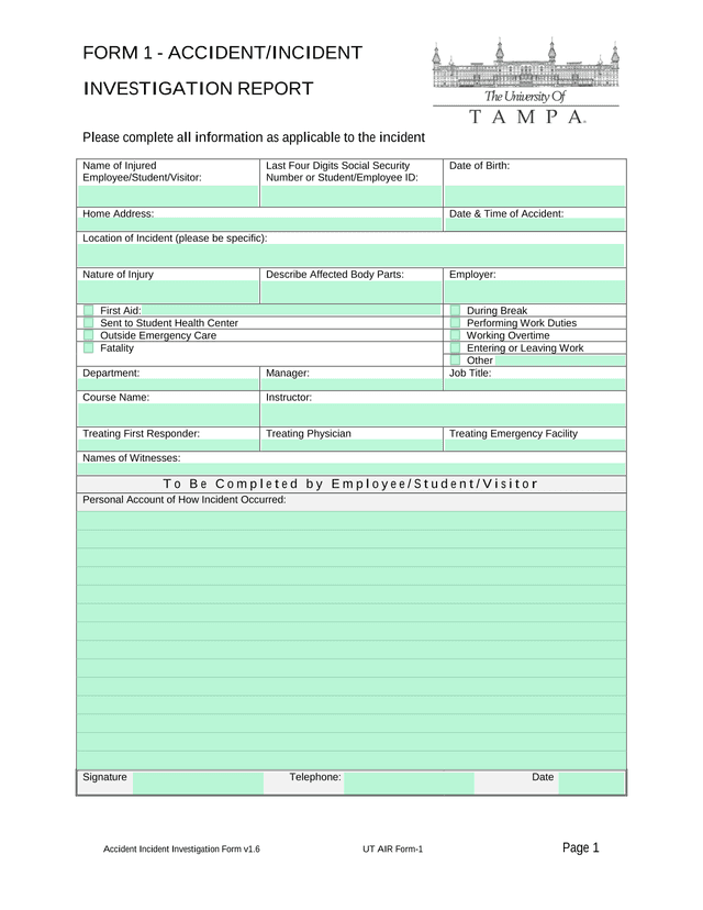 FORM 1   ACCIDENTINCIDENT INVESTIGATION REPORT screenshot